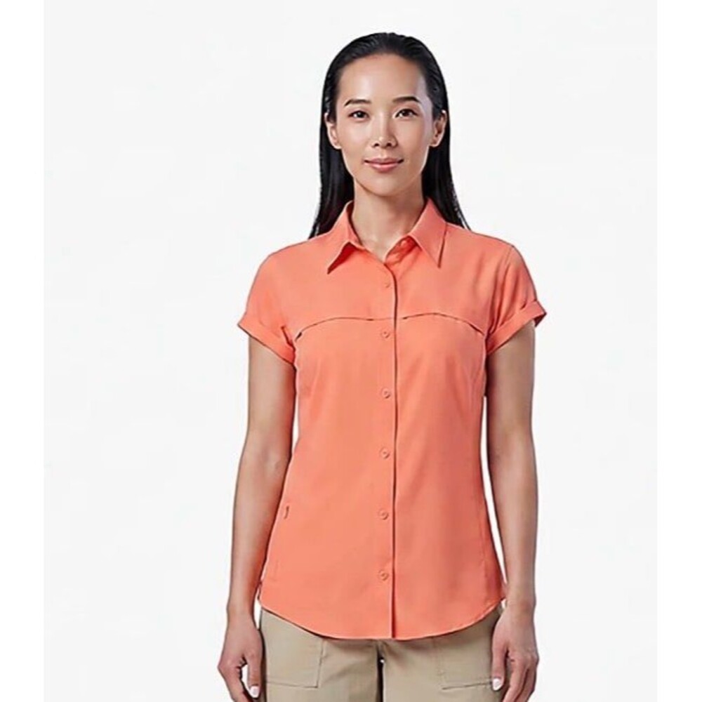 Magellan Outdoors Women Overcast Fishing Button-Down Shirt Light Orange Coral XL